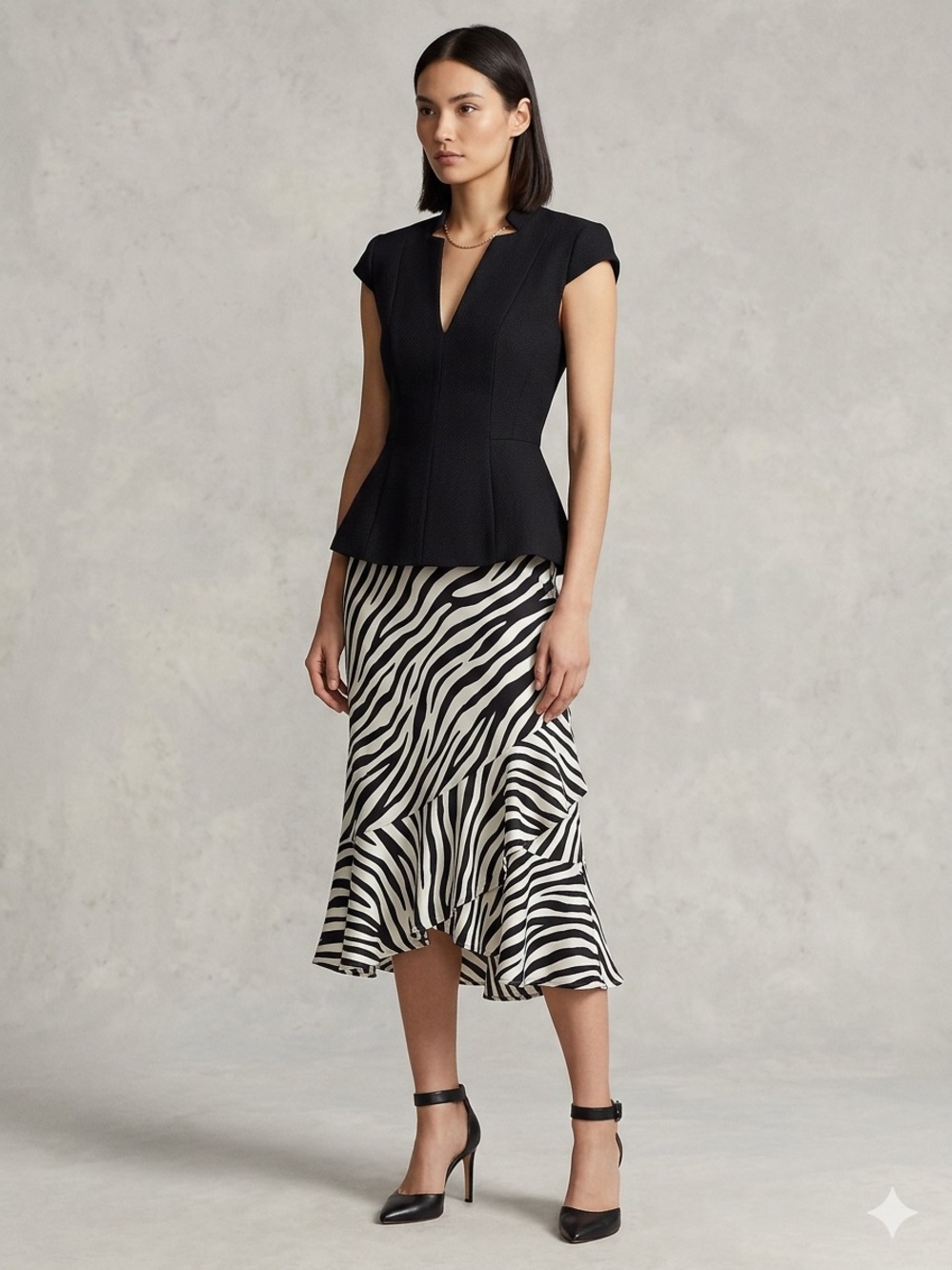 Vintage 90s Silk Zebra Ruffle Midi Skirt L - Paris Lady Estate Collection*